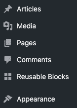 Reusable blocks admin menu